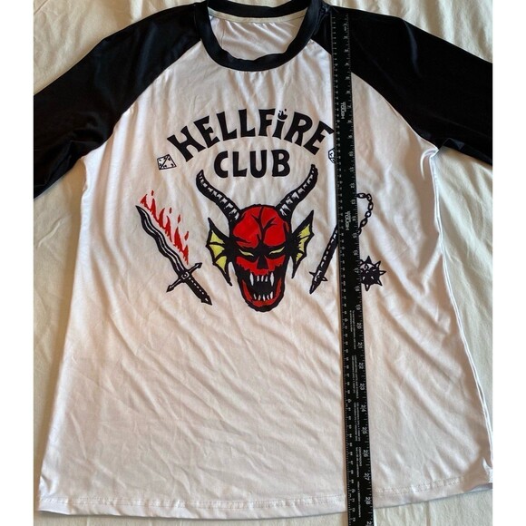 Netflix Stranger Things T-Shirt Unisex White Hellfire Club Polyester Baseball - Picture 5 of 8